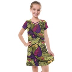 Green Paisley Background, Artwork, Paisley Patterns Kids  Cross Web Dress by nateshop