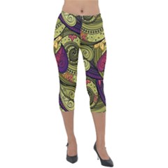 Green Paisley Background, Artwork, Paisley Patterns Lightweight Velour Capri Leggings 