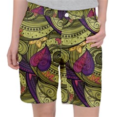 Green Paisley Background, Artwork, Paisley Patterns Women s Pocket Shorts by nateshop