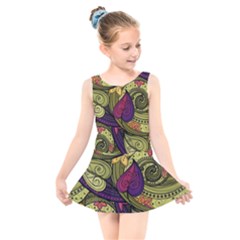 Green Paisley Background, Artwork, Paisley Patterns Kids  Skater Dress Swimsuit