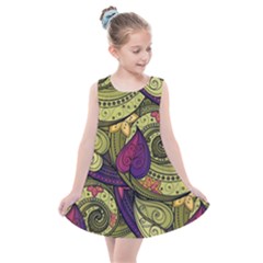 Green Paisley Background, Artwork, Paisley Patterns Kids  Summer Dress by nateshop