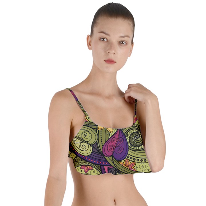 Green Paisley Background, Artwork, Paisley Patterns Layered Top Bikini Top 