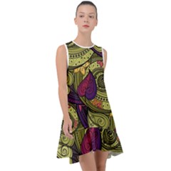 Green Paisley Background, Artwork, Paisley Patterns Frill Swing Dress