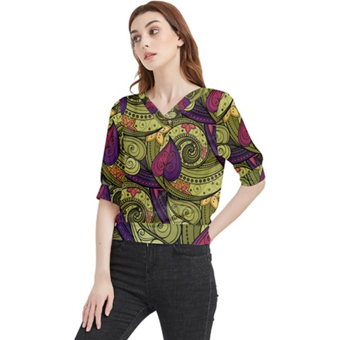 Green Paisley Background, Artwork, Paisley Patterns Quarter Sleeve Blouse by nateshop