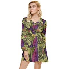 Green Paisley Background, Artwork, Paisley Patterns Tiered Long Sleeve Mini Dress by nateshop