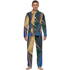 Blue Hexagon Pattern Men s Long Sleeve Velvet Pocket Pajamas Set by Cemarart