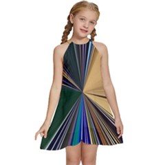 Blue Hexagon Pattern Kids  Halter Collar Waist Tie Chiffon Dress by Cemarart