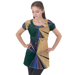 Zig Zag Pattern Geometric Design Puff Sleeve Tunic Top by Cemarart