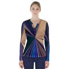 Zig Zag Pattern Geometric Design V-neck Long Sleeve Top by Cemarart