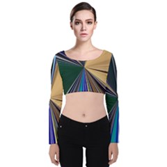 Zig Zag Pattern Geometric Design Velvet Long Sleeve Crop Top by Cemarart