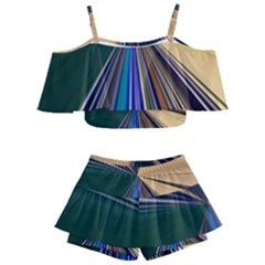 Zig Zag Pattern Geometric Design Kids  Off Shoulder Skirt Bikini by Cemarart