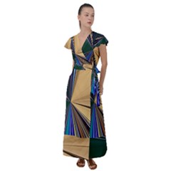 Zig Zag Pattern Geometric Design Flutter Sleeve Maxi Dress by Cemarart