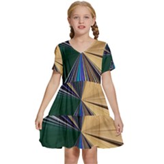 Zig Zag Pattern Geometric Design Kids  Short Sleeve Tiered Mini Dress by Cemarart