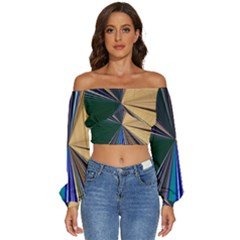 Zig Zag Pattern Geometric Design Long Sleeve Crinkled Weave Crop Top by Cemarart