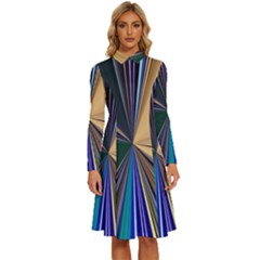 Zig Zag Pattern Geometric Design Long Sleeve Shirt Collar A-line Dress by Cemarart