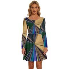 Zig Zag Pattern Geometric Design Long Sleeve Wide Neck Velvet Dress by Cemarart