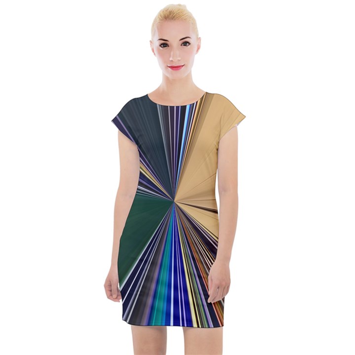 Colorful Centroid Line Stroke Cap Sleeve Bodycon Dress