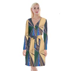 Colorful Centroid Line Stroke Long Sleeve Velvet Front Wrap Dress by Cemarart