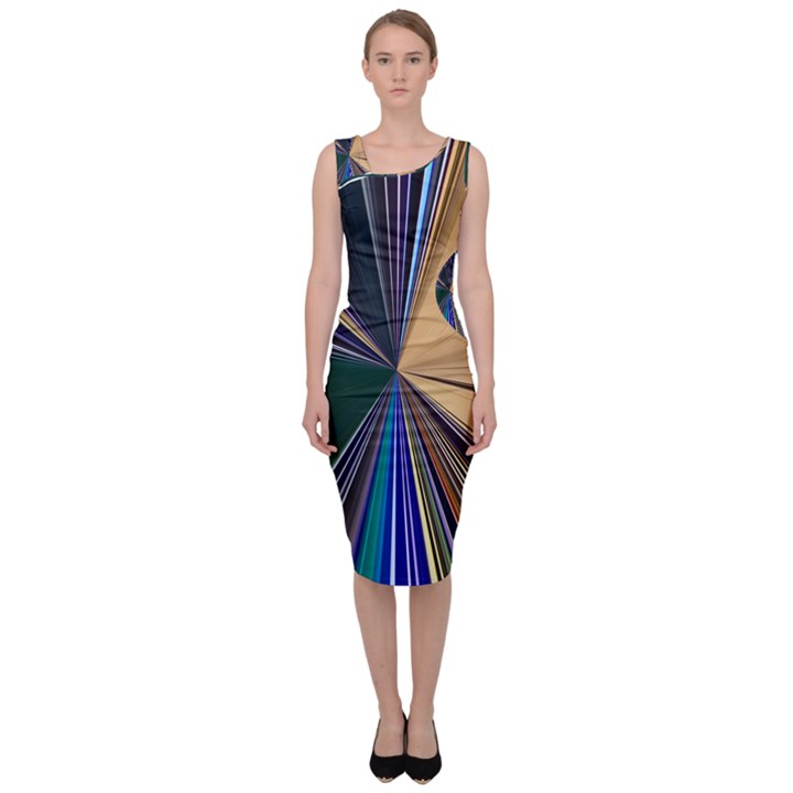 Colorful Centroid Line Stroke Sleeveless Pencil Dress