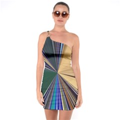 Colorful Centroid Line Stroke One Shoulder Ring Trim Bodycon Dress by Cemarart