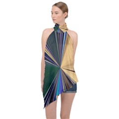 Colorful Centroid Line Stroke Halter Asymmetric Satin Top by Cemarart