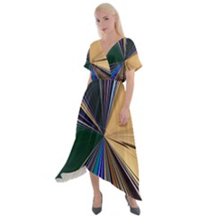 Colorful Centroid Line Stroke Cross Front Sharkbite Hem Maxi Dress by Cemarart