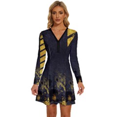  Long Sleeve Deep V Mini Dress  by nateshop