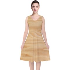 Light Wooden Texture, Wooden Light Brown Background V-neck Midi Sleeveless Dress  by nateshop