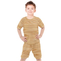 Light Wooden Texture, Wooden Light Brown Background Kids  T-shirt And Shorts Set