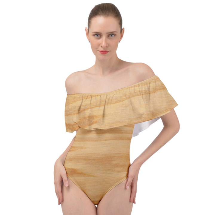 Light Wooden Texture, Wooden Light Brown Background Off Shoulder Velour Bodysuit 