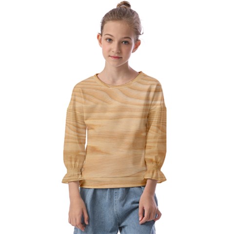 Light Wooden Texture, Wooden Light Brown Background Kids  Cuff Sleeve Top by nateshop