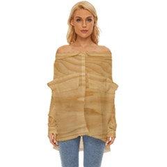 Light Wooden Texture, Wooden Light Brown Background Off Shoulder Chiffon Pocket Shirt