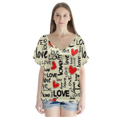 Love Abstract Background Love Textures V-neck Flutter Sleeve Top by nateshop