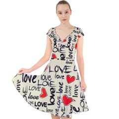 Love Abstract Background Love Textures Cap Sleeve Front Wrap Midi Dress