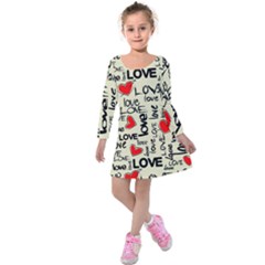 Love Abstract Background Love Textures Kids  Long Sleeve Velvet Dress by nateshop