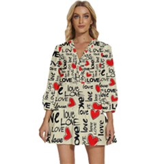 Love Abstract Background Love Textures V-neck Placket Mini Dress