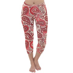 Paisley Red Ornament Texture Capri Winter Leggings  by nateshop