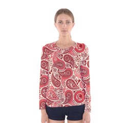 Paisley Red Ornament Texture Women s Long Sleeve T-shirt