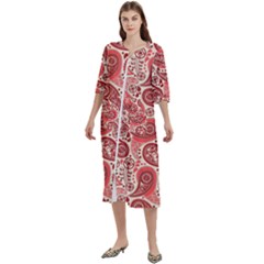 Paisley Red Ornament Texture Women s Cotton 3/4 Sleeve Nightgown by nateshop