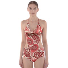 Paisley Red Ornament Texture Cut-out One Piece Swimsuit by nateshop