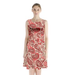 Paisley Red Ornament Texture Sleeveless Waist Tie Chiffon Dress by nateshop