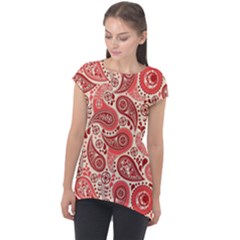 Paisley Red Ornament Texture Cap Sleeve High Low Top by nateshop