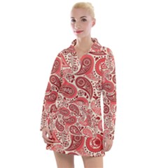 Paisley Red Ornament Texture Women s Long Sleeve Casual Dress by nateshop