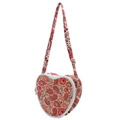 Paisley Red Ornament Texture Heart Shoulder Bag by nateshop