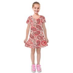 Paisley Red Ornament Texture Kids  Short Sleeve Velvet Dress by nateshop