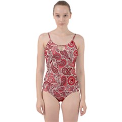 Paisley Red Ornament Texture Cut Out Top Tankini Set by nateshop