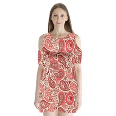 Paisley Red Ornament Texture Shoulder Cutout Velvet One Piece by nateshop