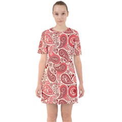 Paisley Red Ornament Texture Sixties Short Sleeve Mini Dress by nateshop