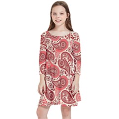 Paisley Red Ornament Texture Kids  Quarter Sleeve Skater Dress by nateshop