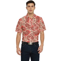 Paisley Red Ornament Texture Men s Short Sleeve Pocket Shirt 